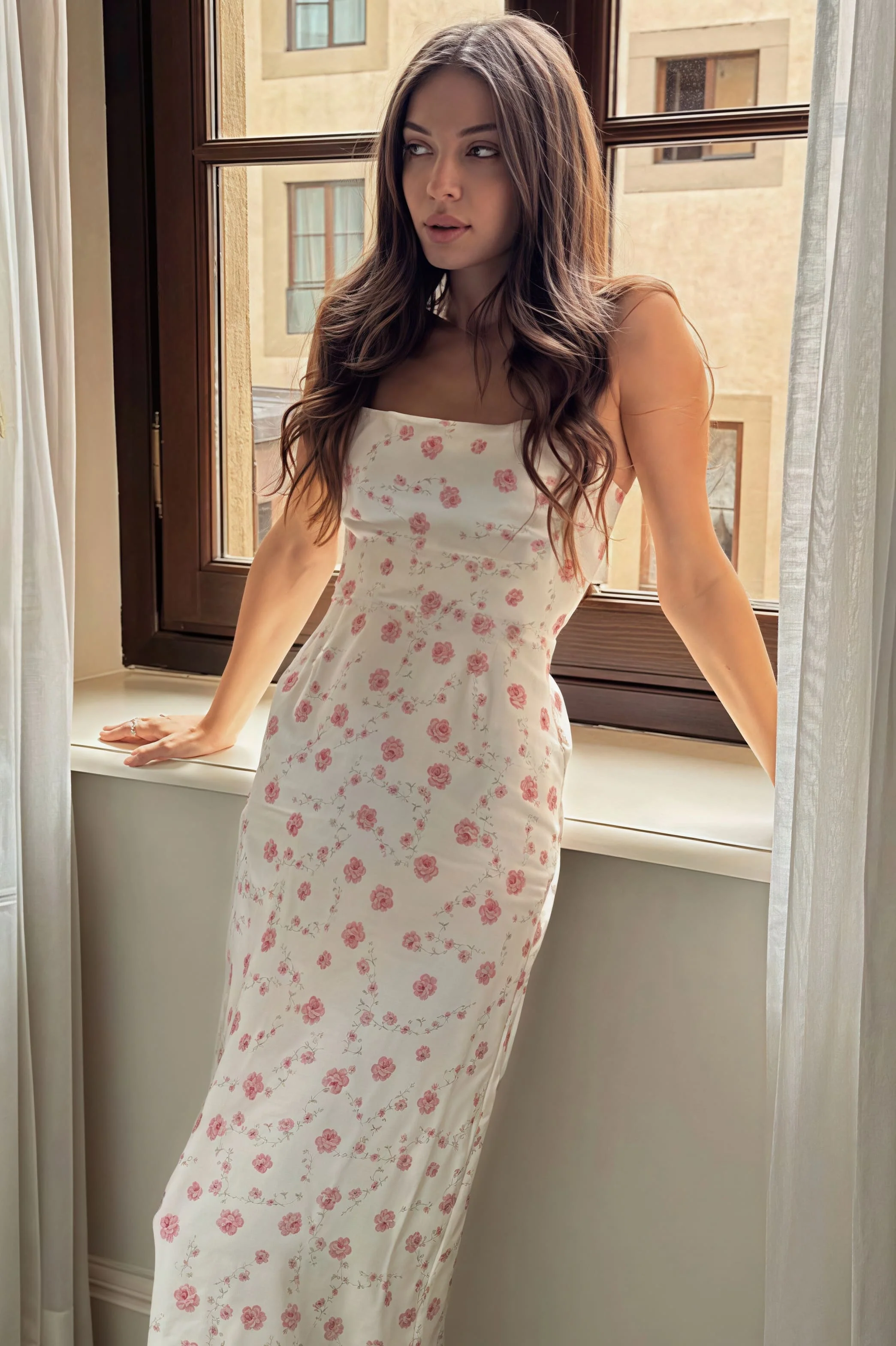 Floral Off Shoulder Cami Bodycon Chic Maxi Dress - Image 3