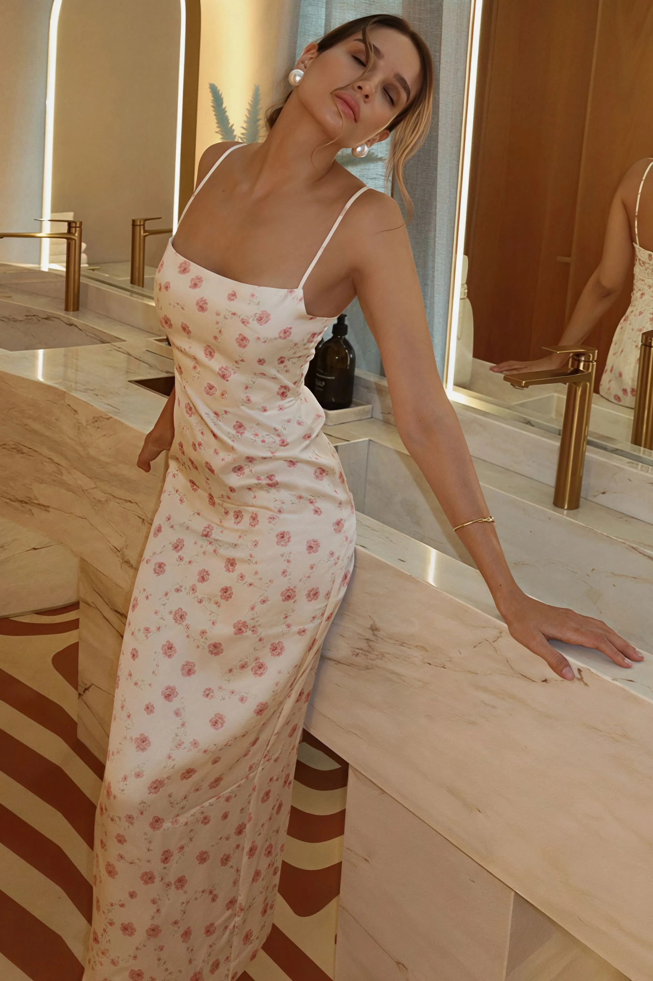 Floral Off Shoulder Cami Bodycon Chic Maxi Dress - Image 7