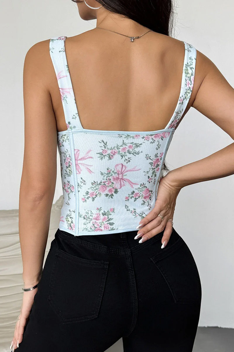 Floral Print Boned Cross Tie Bow Tank Top - Image 15