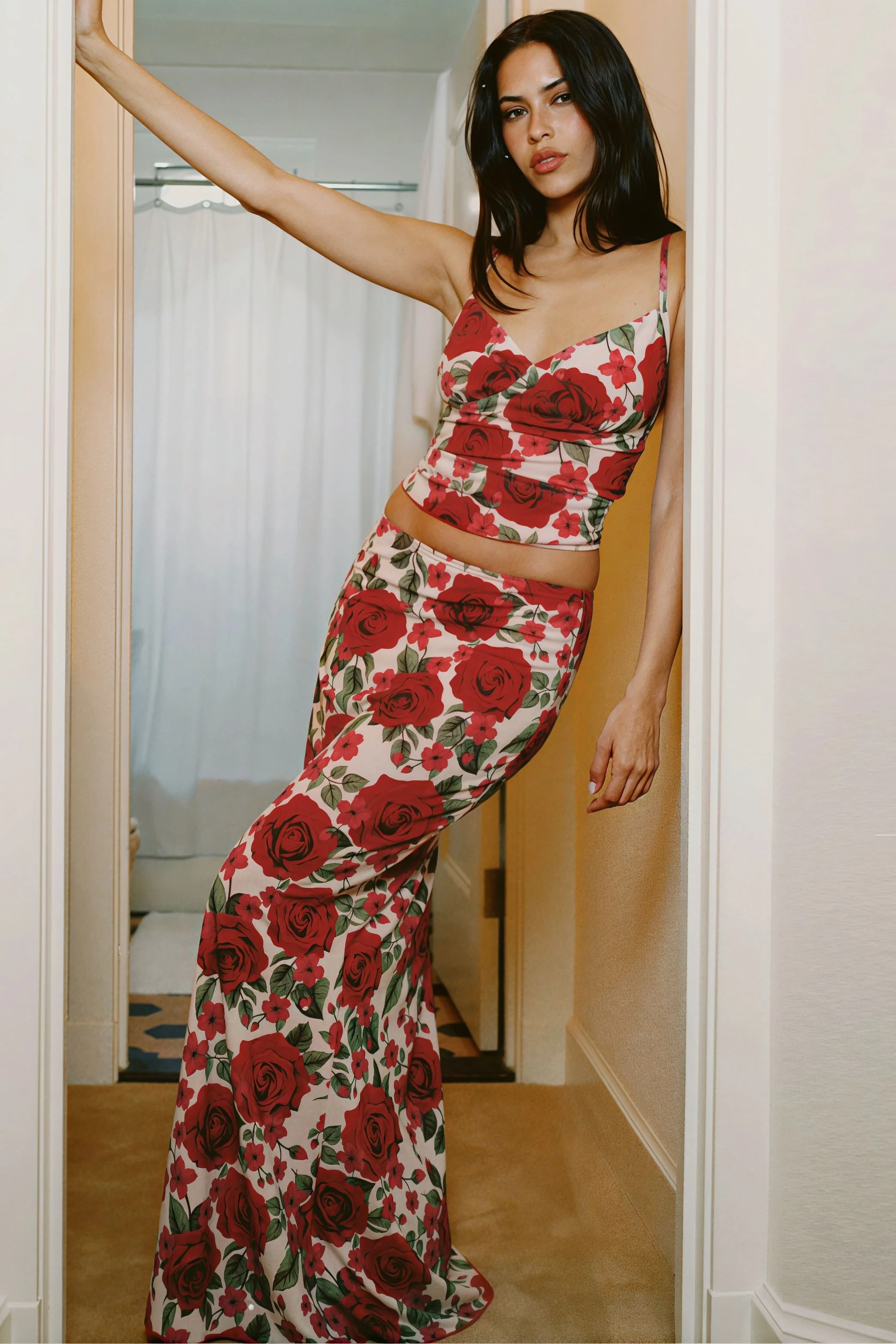 Floral Print Cami Bodycon Maxi Skirt Set - Image 2