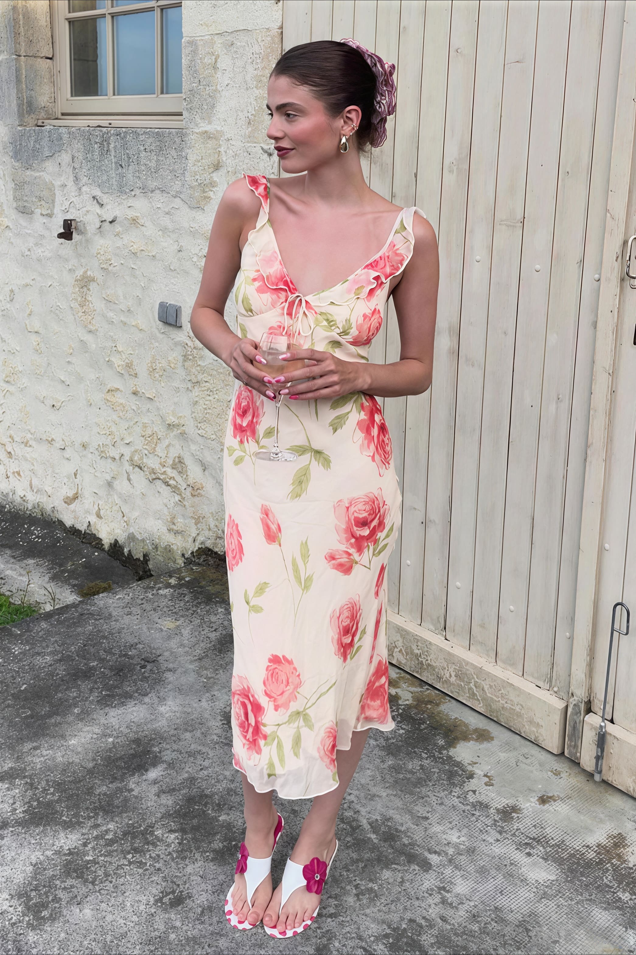 Floral Print Mesh V Neck Cami Midi Dress - Image 2