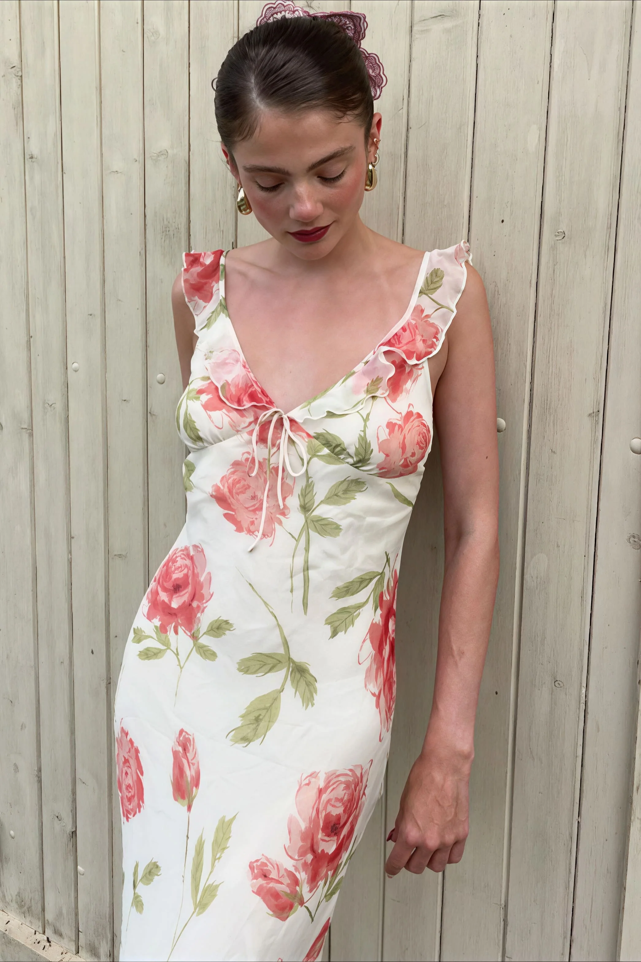 Floral Print Mesh V Neck Cami Midi Dress - Image 3
