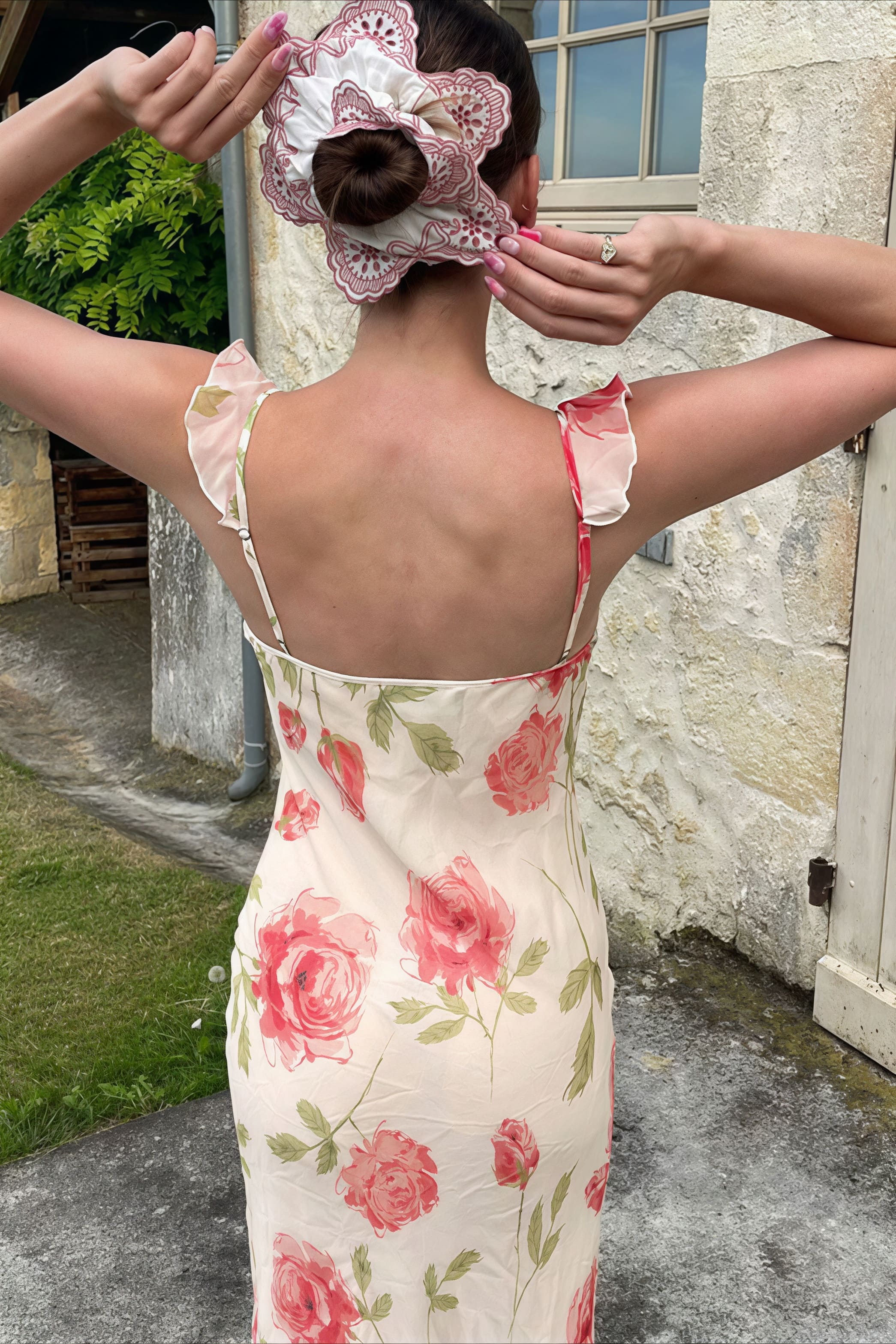 Floral Print Mesh V Neck Cami Midi Dress - Image 4