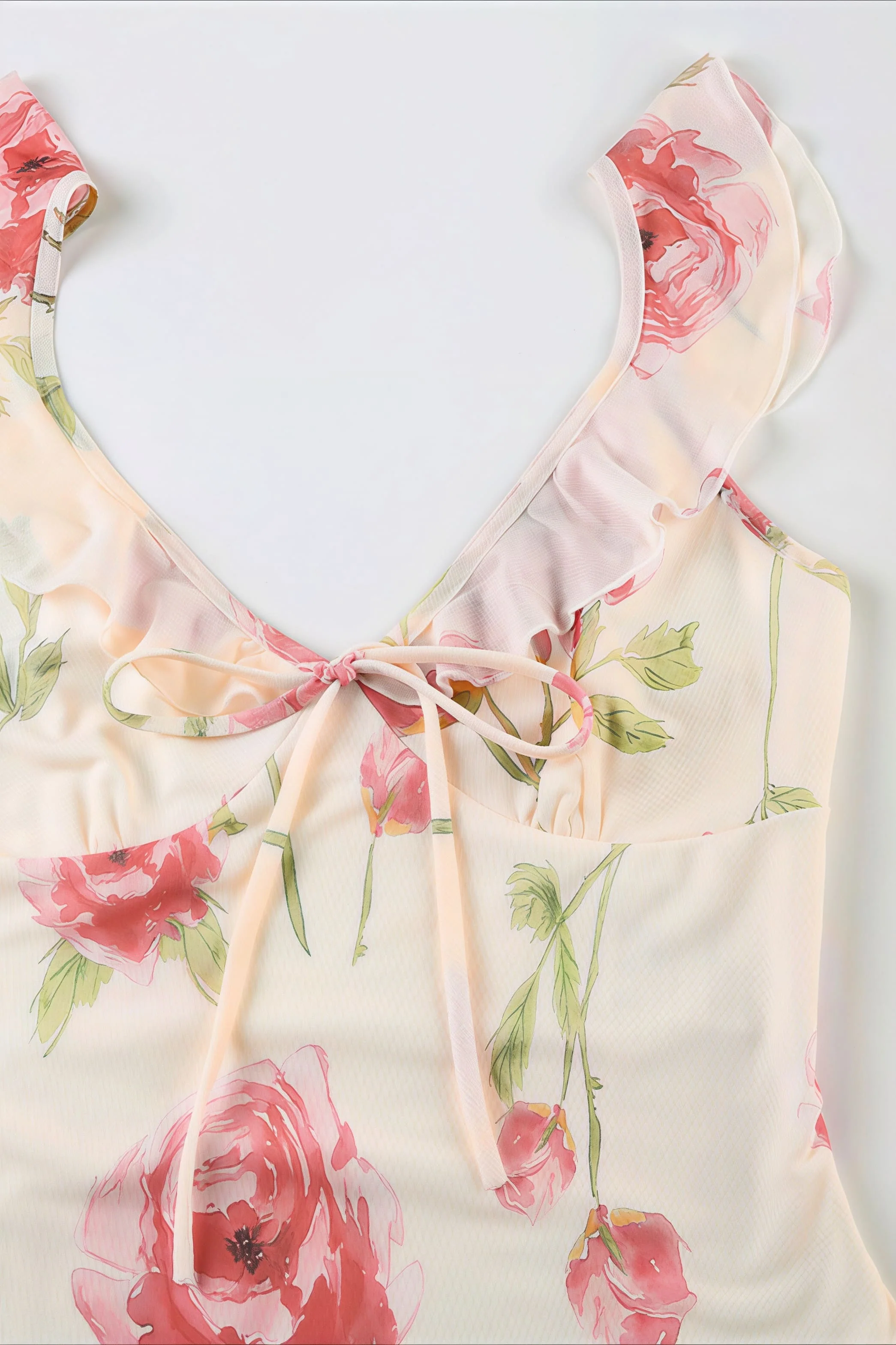 Floral Print Mesh V Neck Cami Midi Dress - Image 5