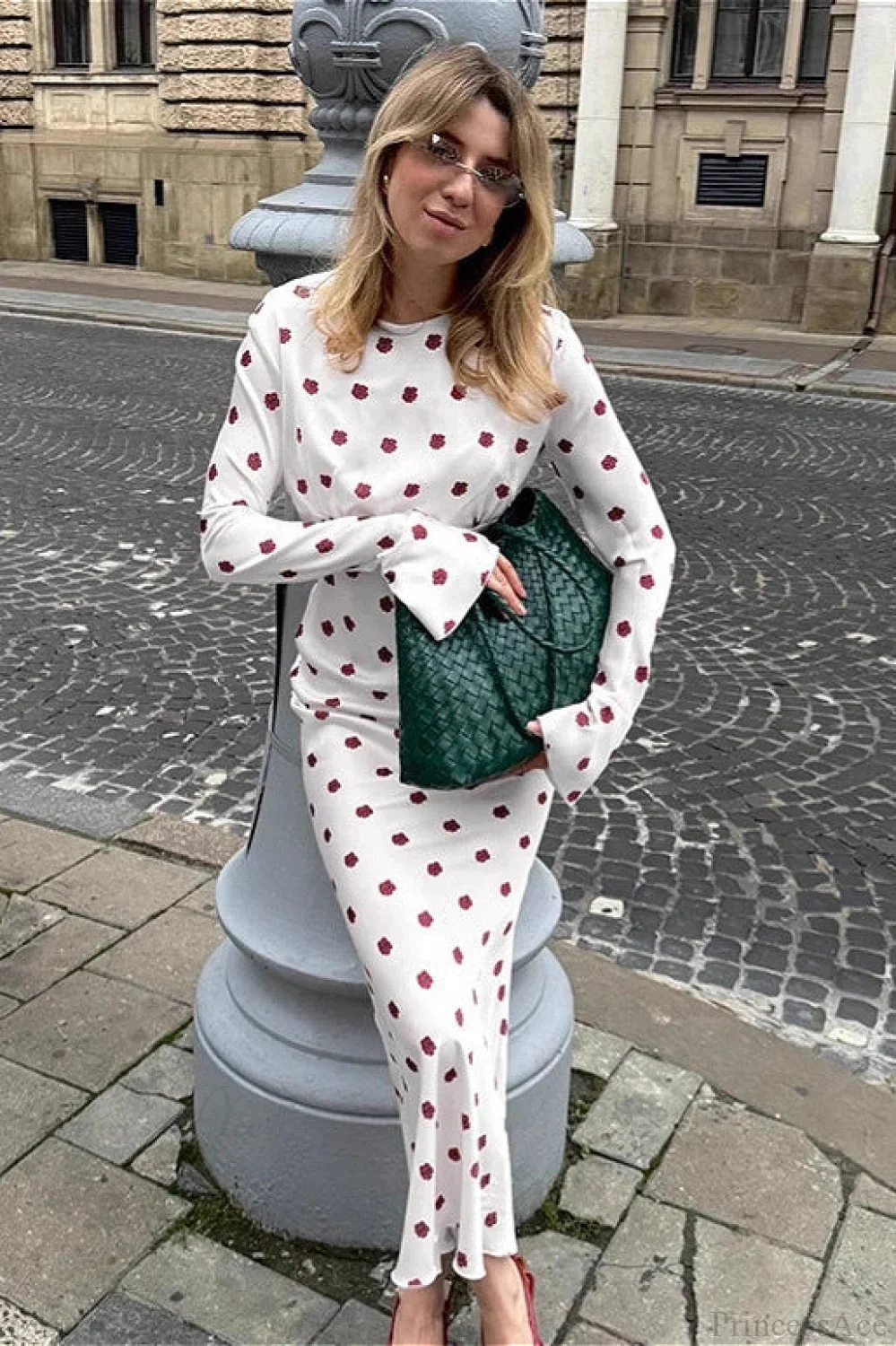 Floral Round Neck Flare Sleeve Fitted Maxi Dress - Image 2