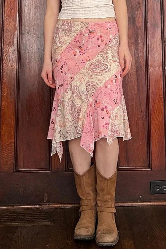 Floral Ruffle Asymmetric Midi Skirt - Image 2