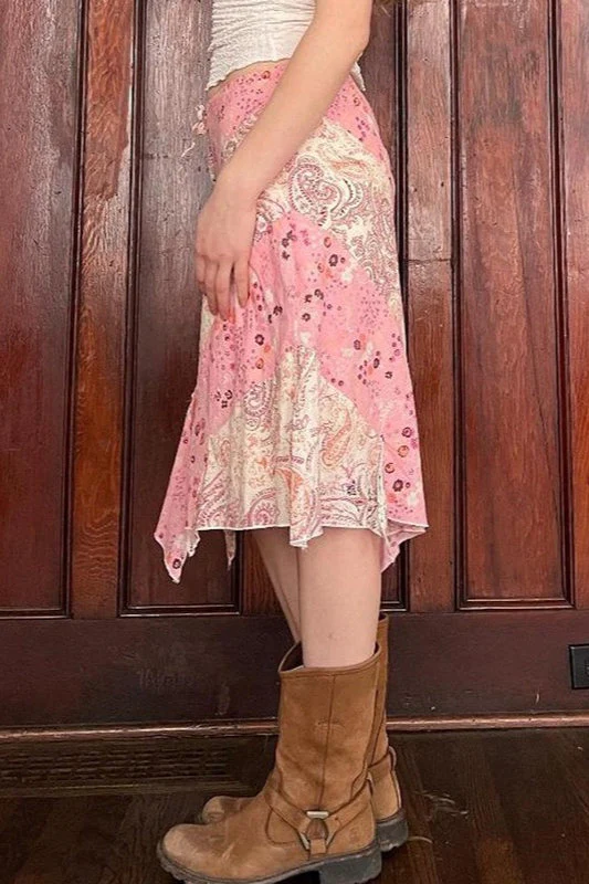 Floral Ruffle Asymmetric Midi Skirt - Image 4