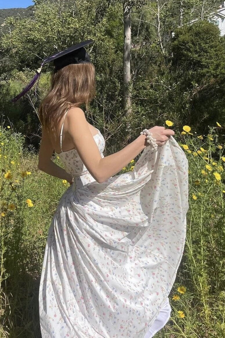 Floral Ruffle Big Hem Spaghetti Strap Waisted Maxi Dress - Image 4