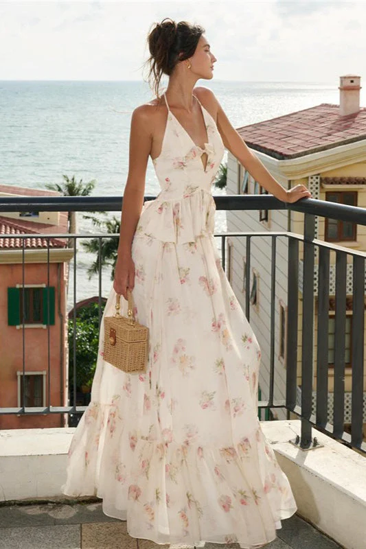 Floral Slim Fit Deep V High Waist Maxi Dress - Image 5