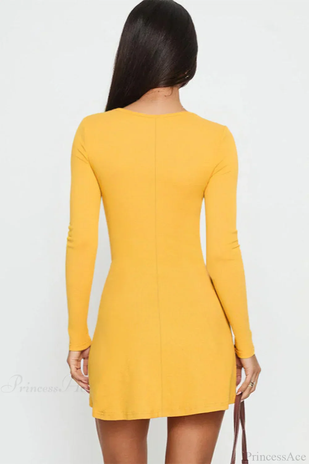 Floral Slim Waist U Neck Long Sleeve Mini Dress - Image 4