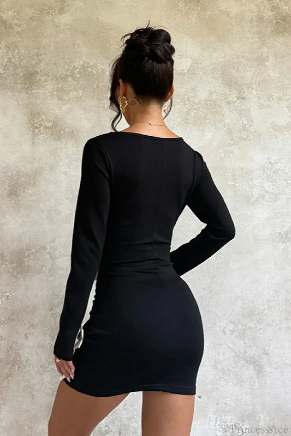 Floral Waist Slim Sexy Long Sleeve Bodycon Mini Dress - Image 4
