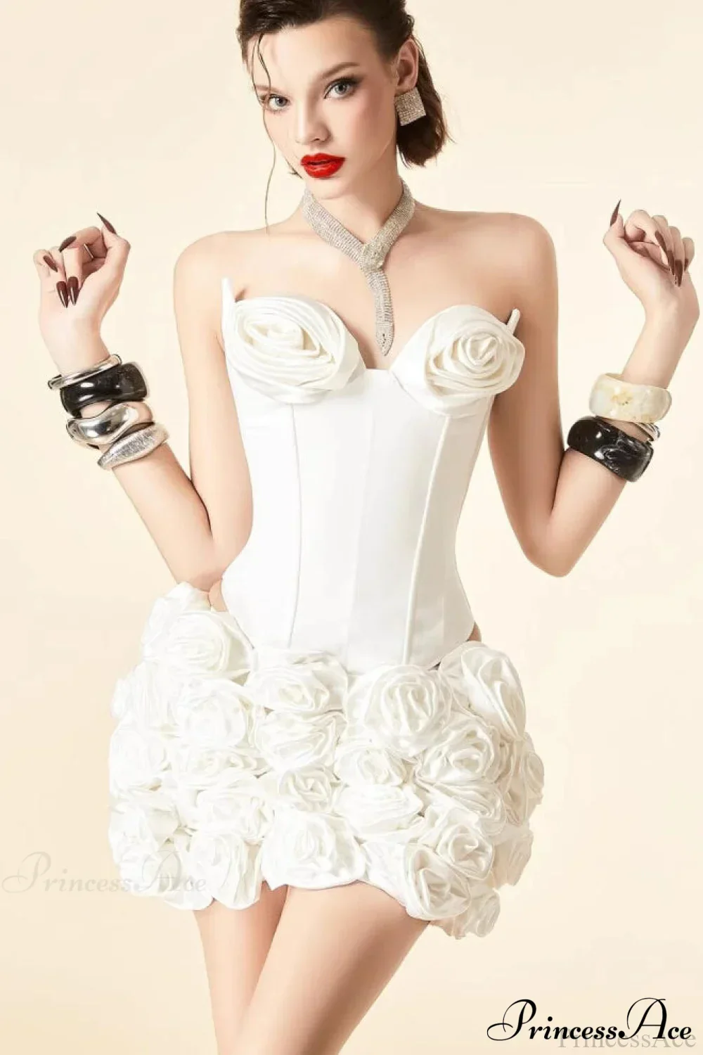 Floral White Bandage Bustier Party Dress - Image 2