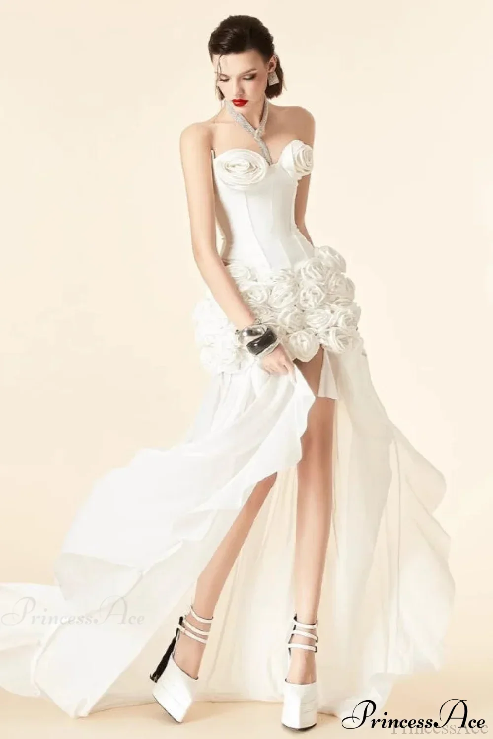 Floral White Bandage Bustier Party Dress - Image 4