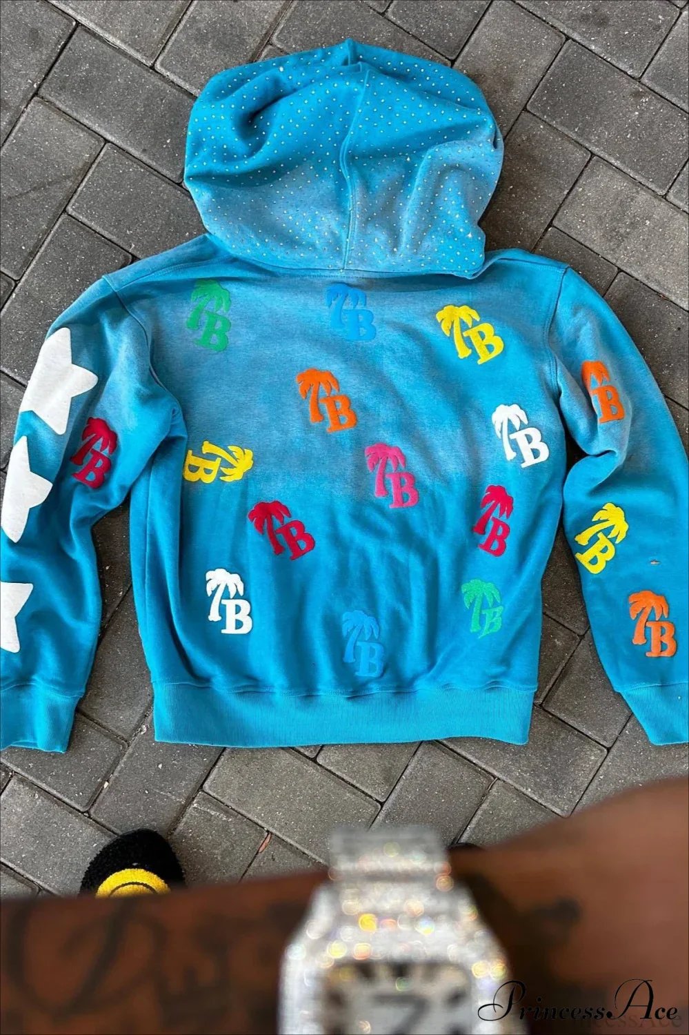 Foam Letter Print Hip-Hop Zip Hoodie - Image 2