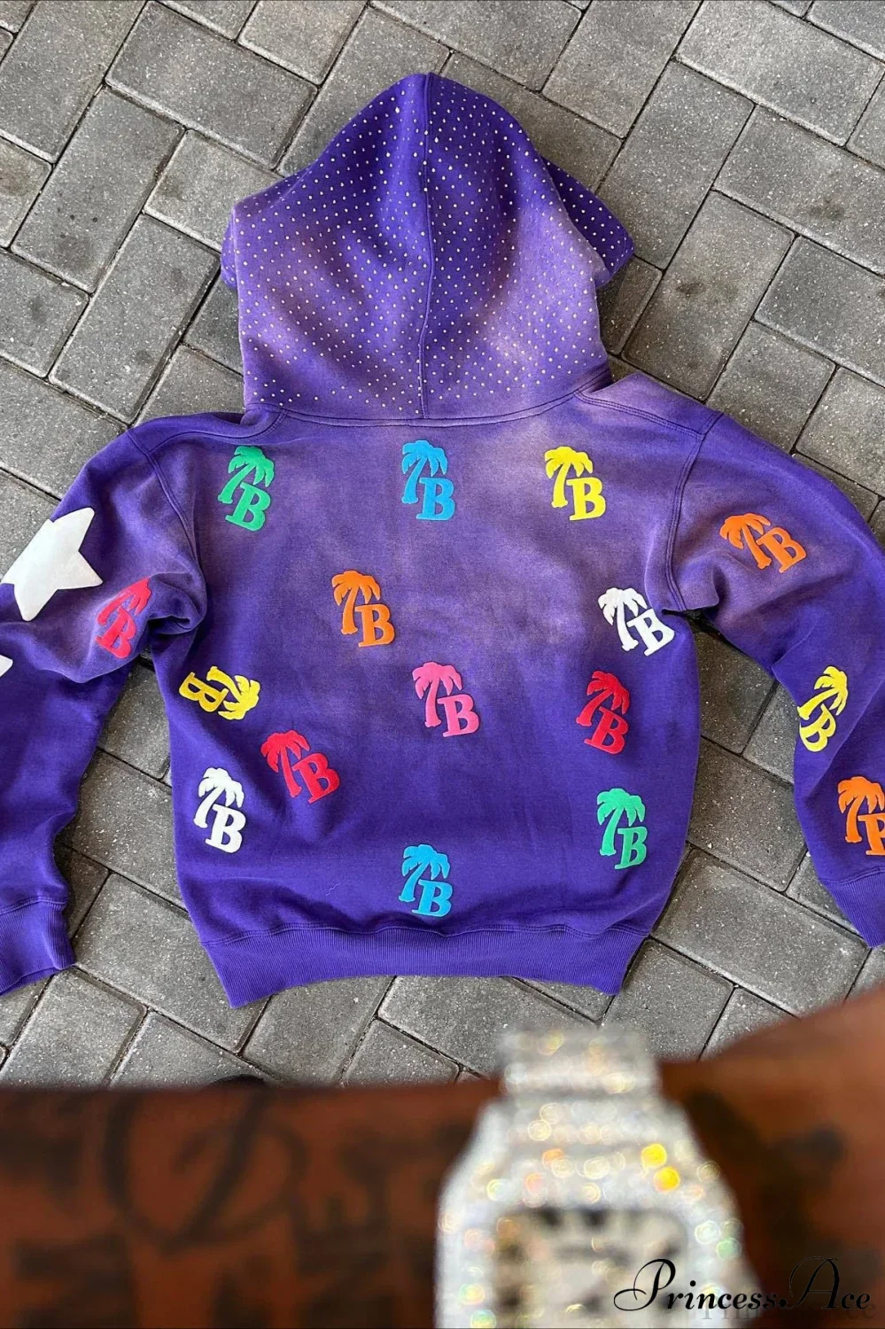 Foam Letter Print Hip-Hop Zip Hoodie - Image 4