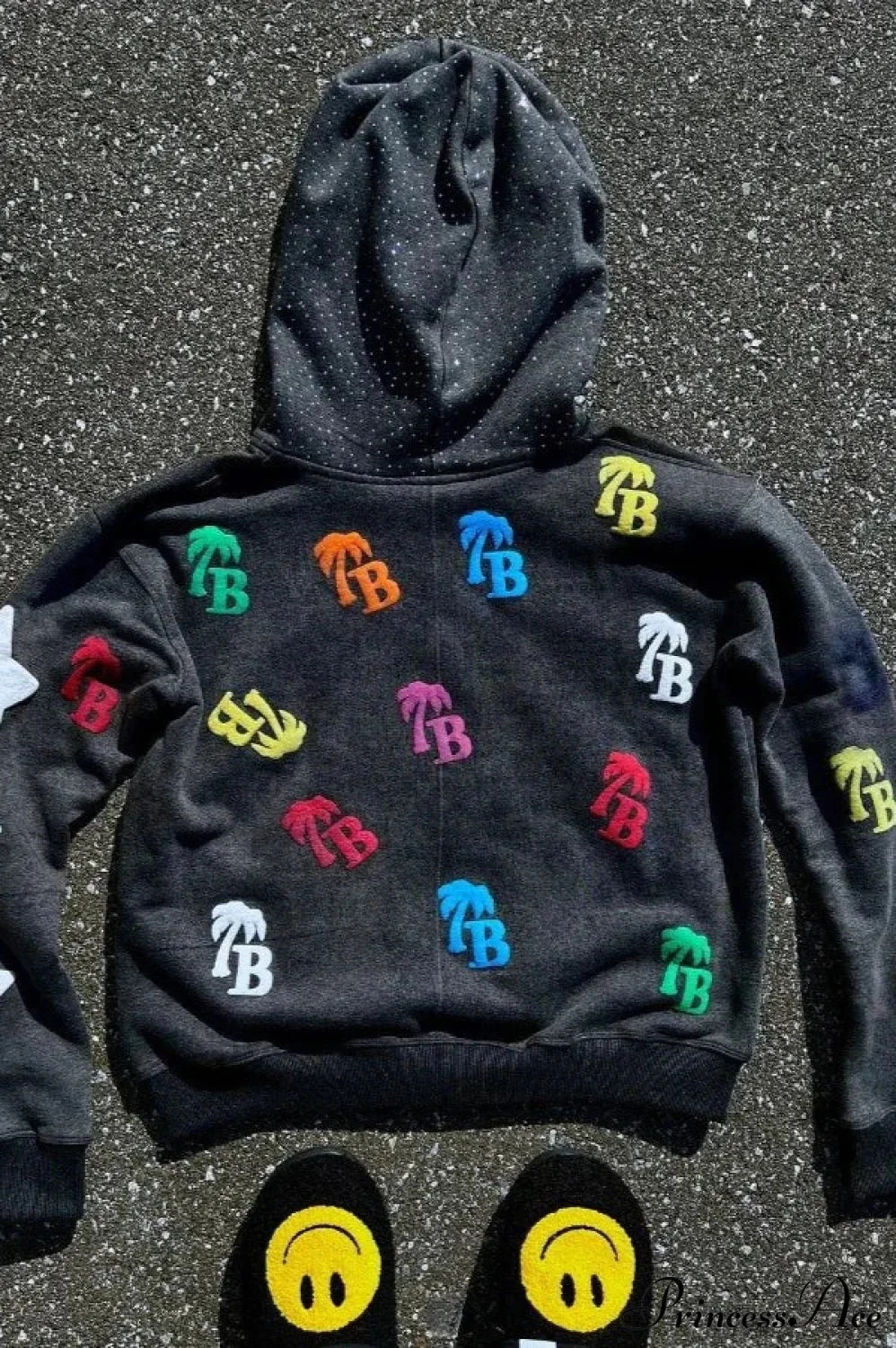 Foam Letter Print Hip-Hop Zip Hoodie - Image 6