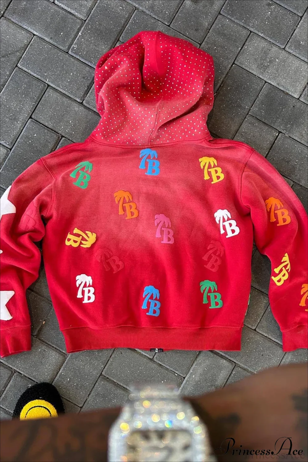 Foam Letter Print Hip-Hop Zip Hoodie - Image 8