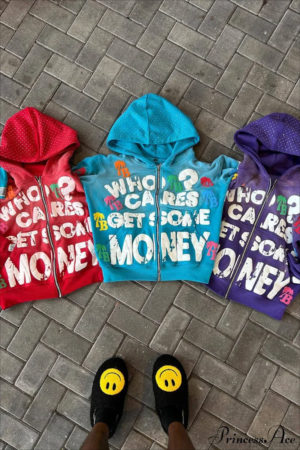 Foam Letter Print Hip-Hop Zip Hoodie - Image 9