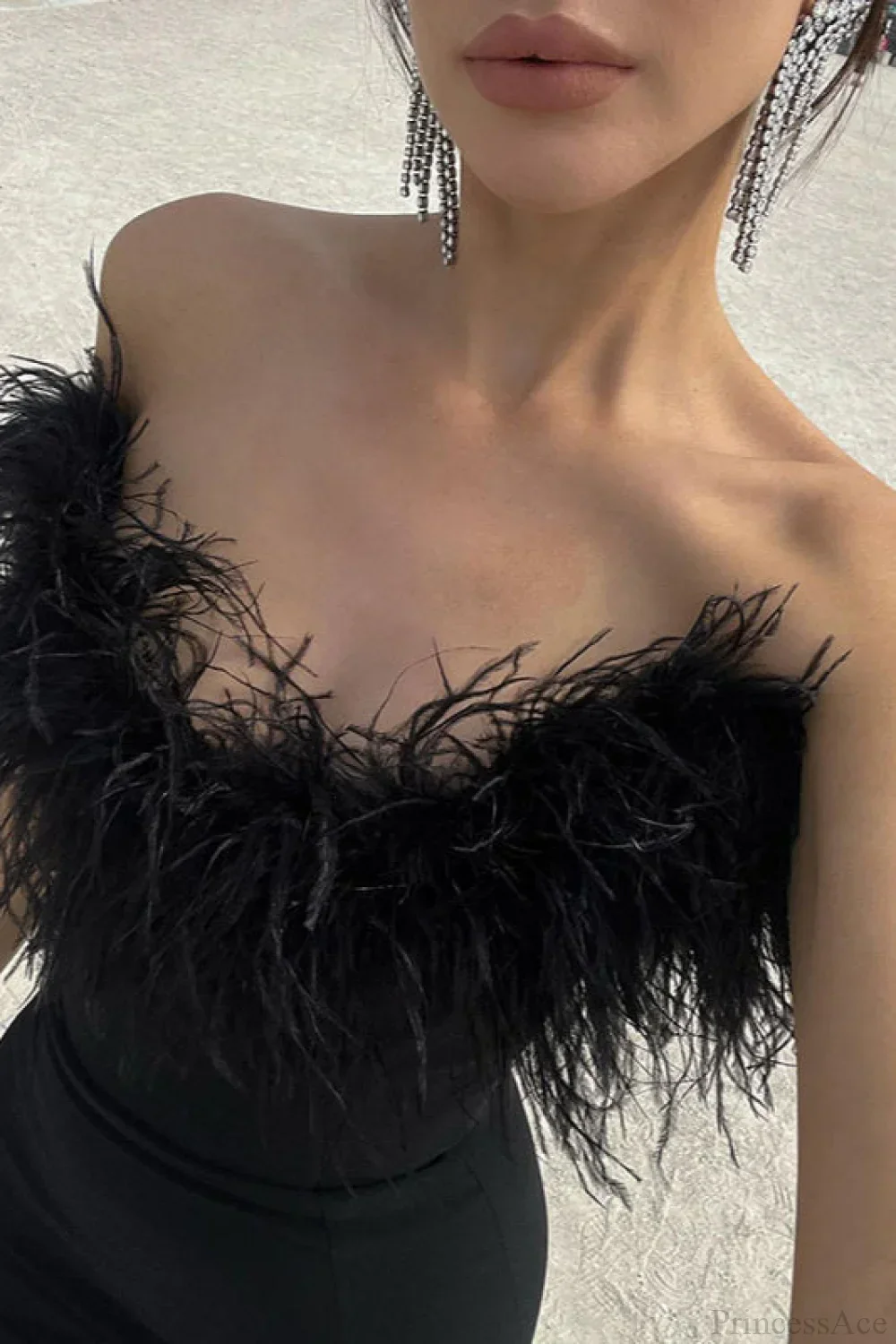 Frayed Edge V-Neck Strapless Fitted Maxi Party Dress - Image 3