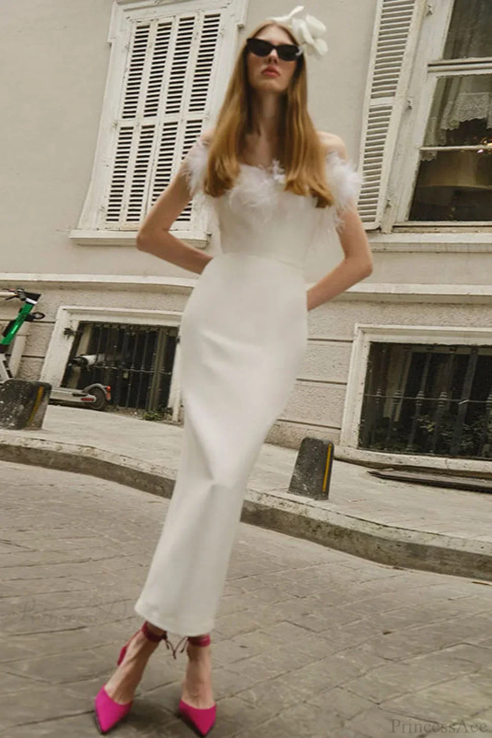 Frayed Edge V-Neck Strapless Fitted Maxi Party Dress - Image 5