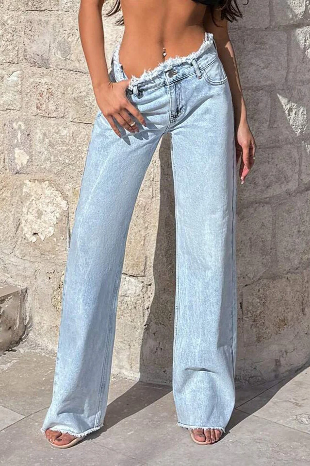 Frayed High Waist Loose Wide Leg Jeans - Image 3