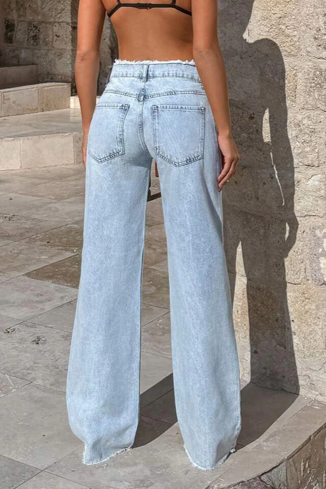 Frayed High Waist Loose Wide Leg Jeans - Image 4