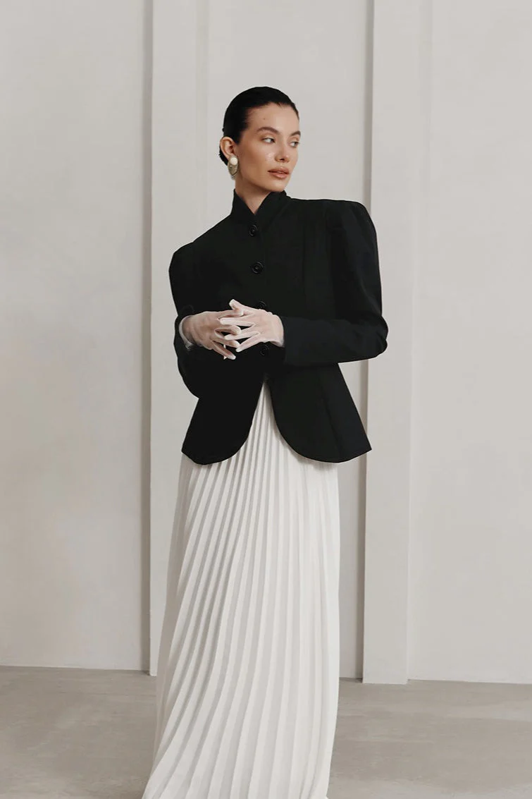 French Elegant Stand Collar Puff Sleeve Blazer - Image 3