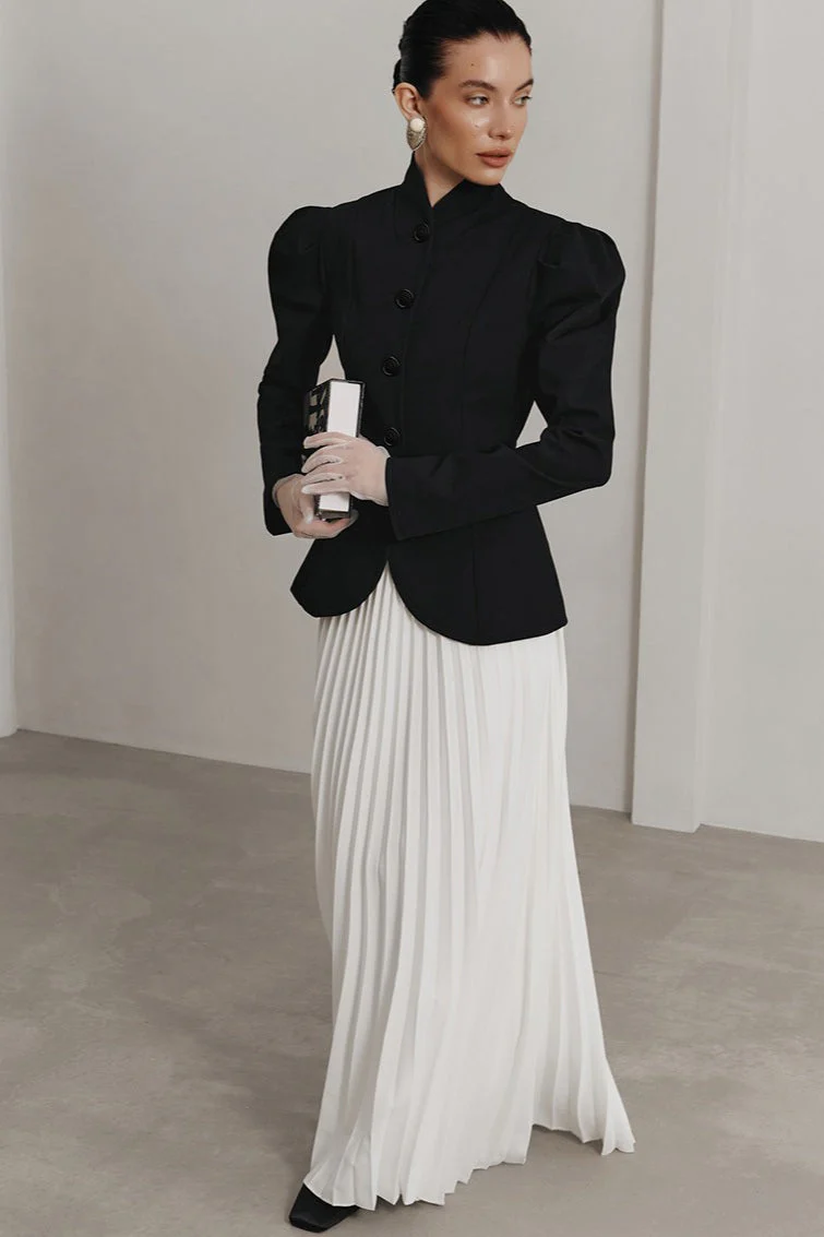 French Elegant Stand Collar Puff Sleeve Blazer - Image 4