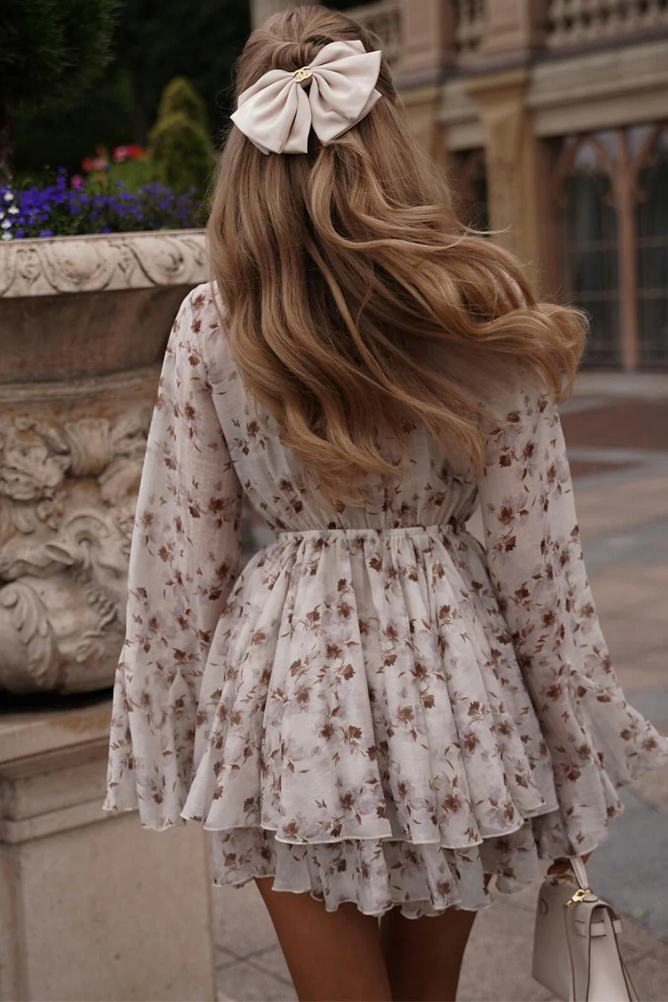 French Floral V-Neck Ruffled Mini Dress - Image 4