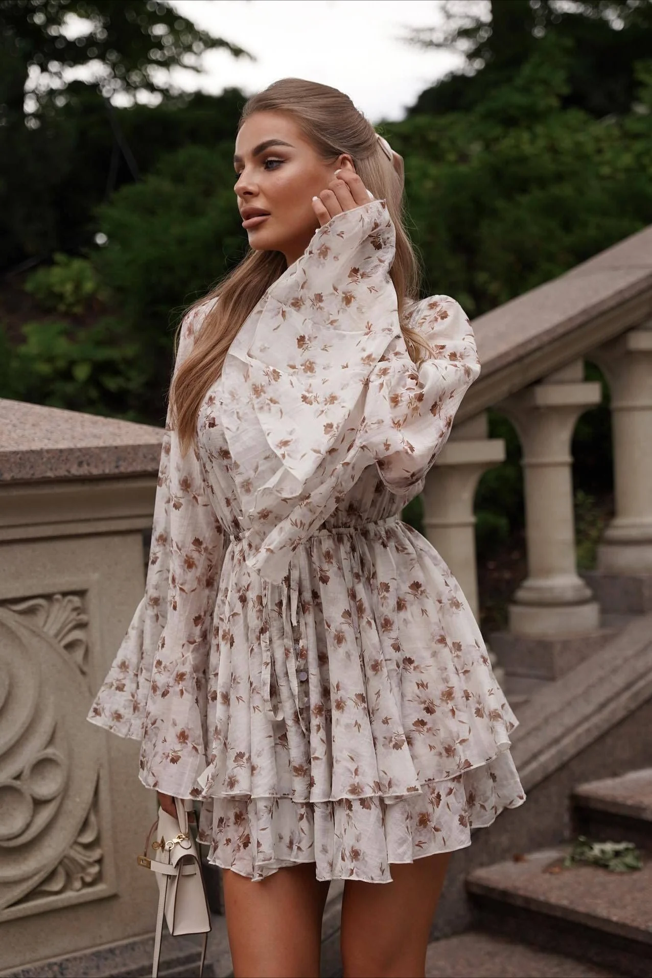 French Floral V-Neck Ruffled Mini Dress - Image 6