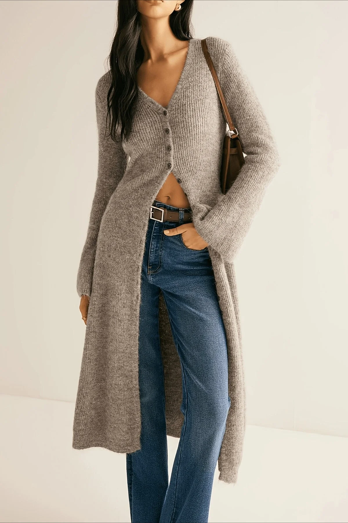French Retro Elegant Long-Sleeve Mid-Length Knit Cardigan - Image 2