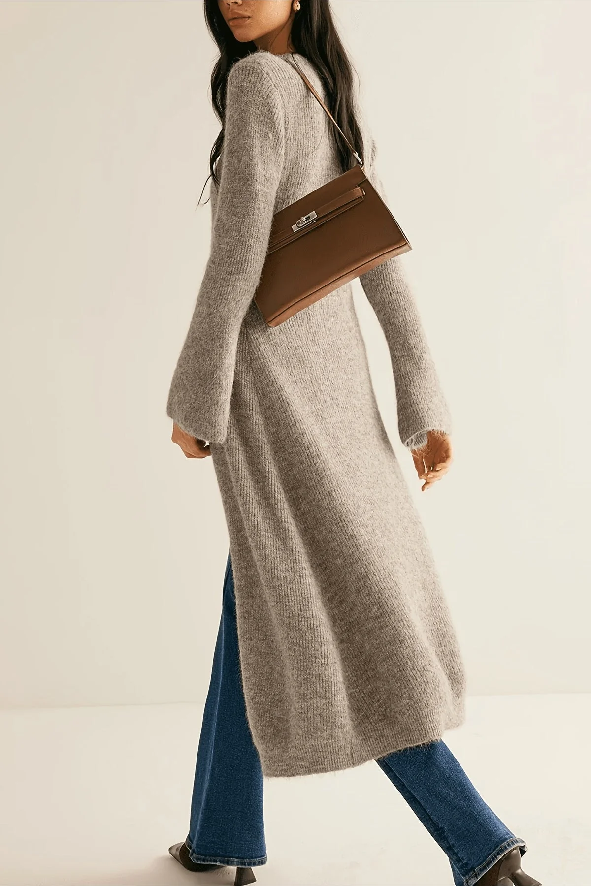 French Retro Elegant Long-Sleeve Mid-Length Knit Cardigan - Image 3