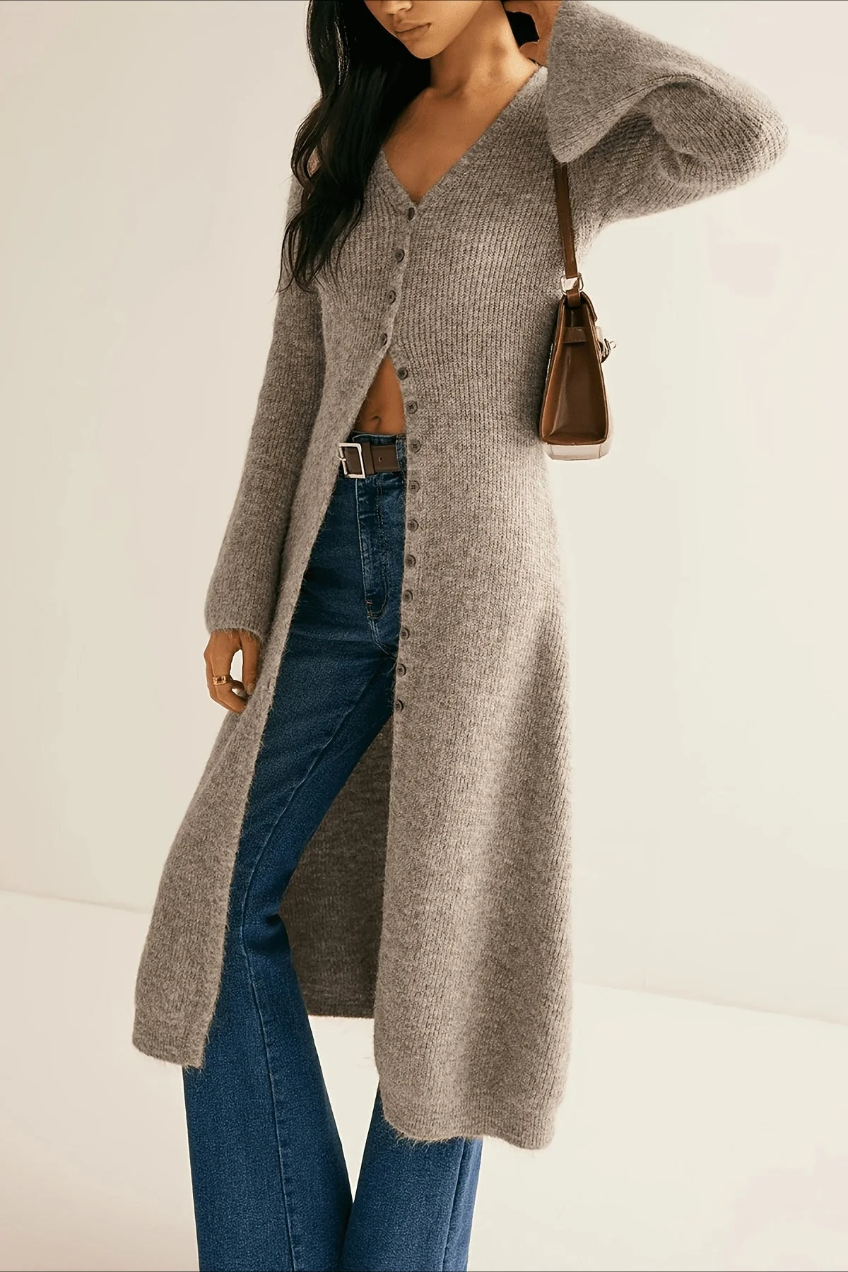 French Retro Elegant Long-Sleeve Mid-Length Knit Cardigan - Image 4