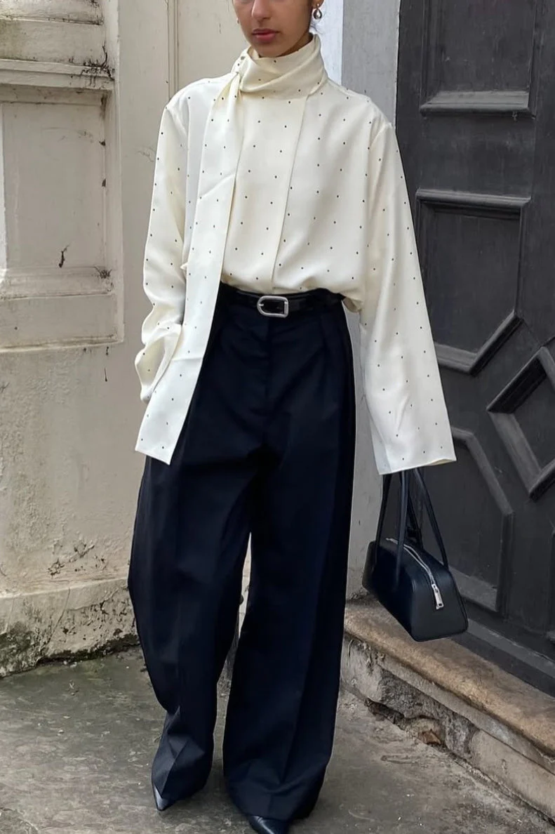Ribbon Polka Dot Loose Commuter Blouse - Image 4