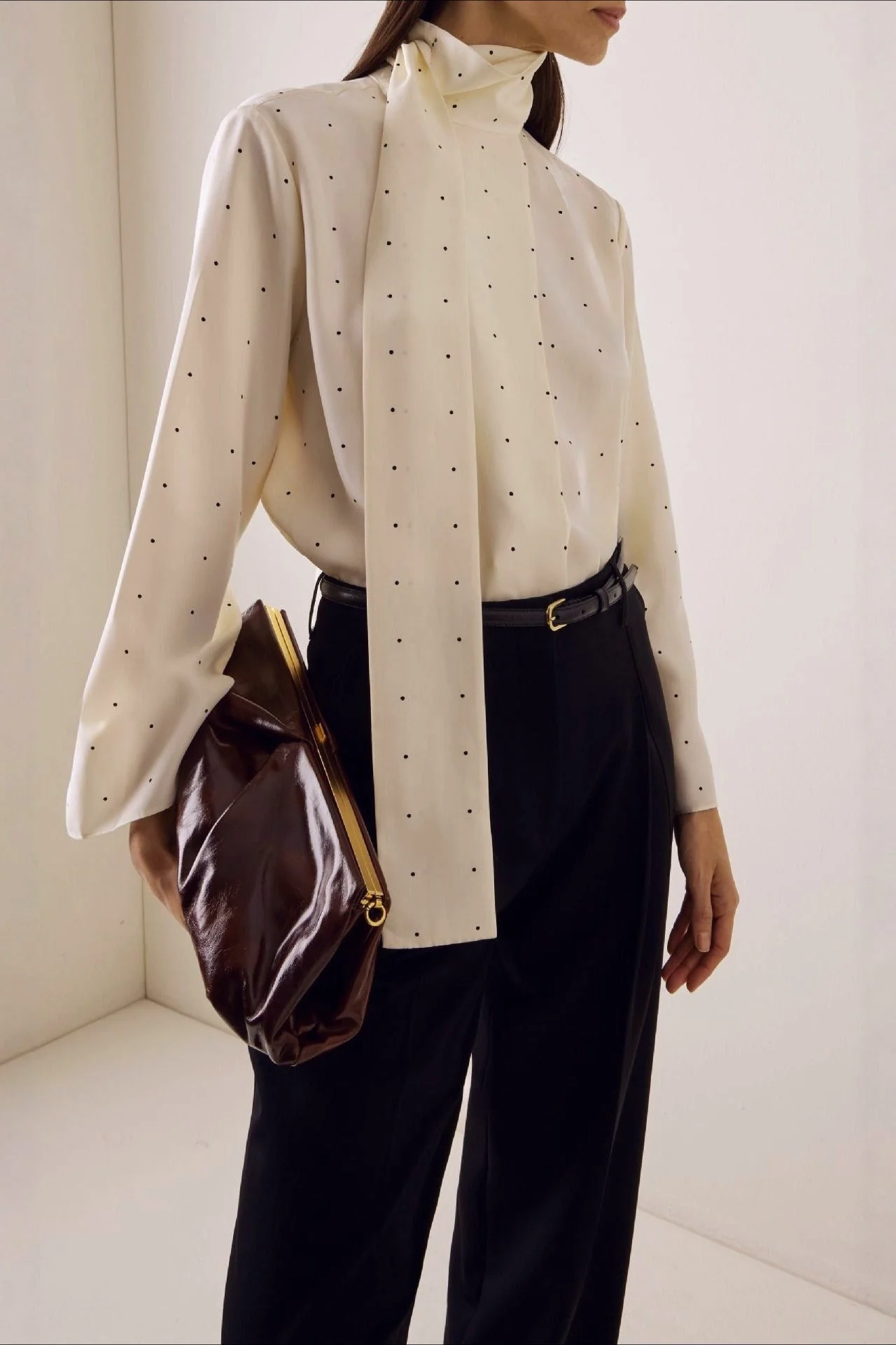 Ribbon Polka Dot Loose Commuter Blouse - Image 5