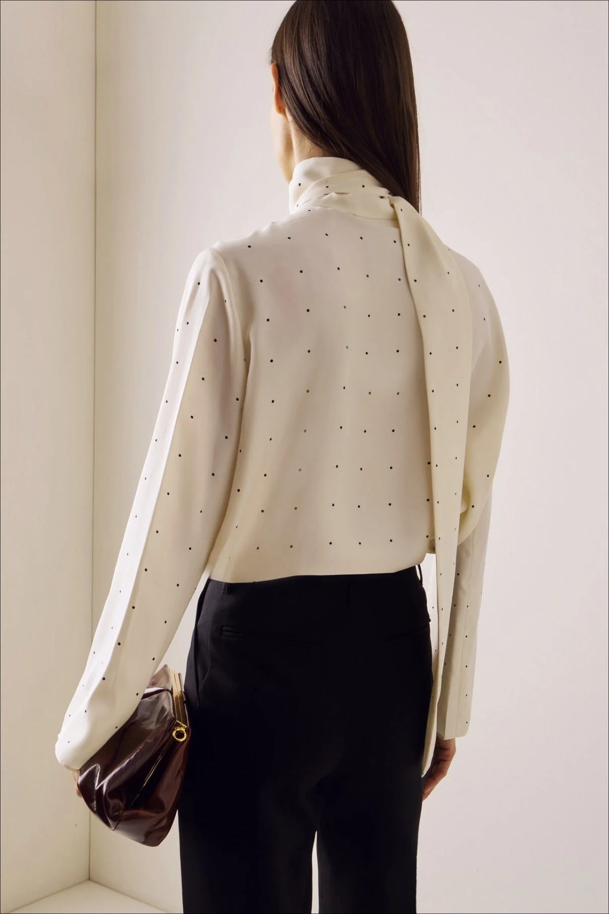 Ribbon Polka Dot Loose Commuter Blouse - Image 6