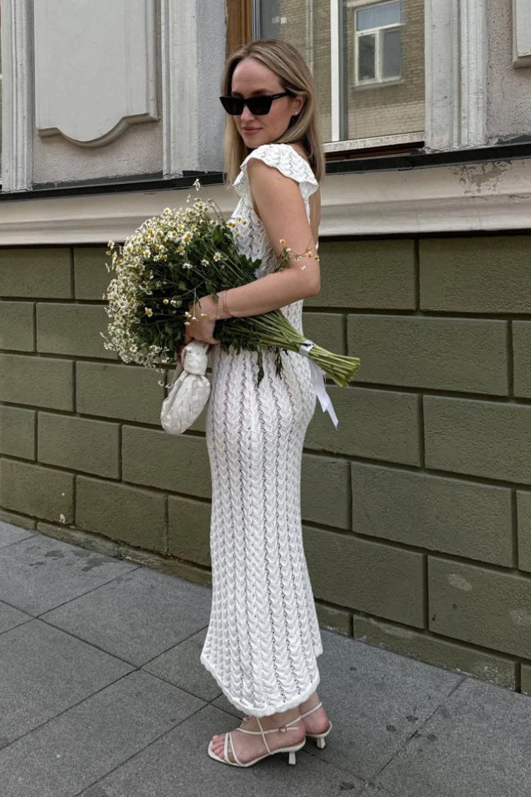 French Ruffle V Neck Knit Pastoral Maxi Dress - Image 10