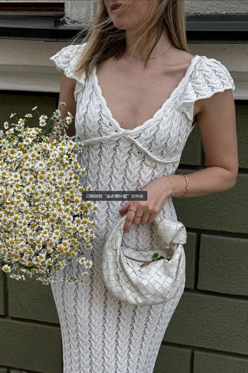 French Ruffle V Neck Knit Pastoral Maxi Dress - Image 8