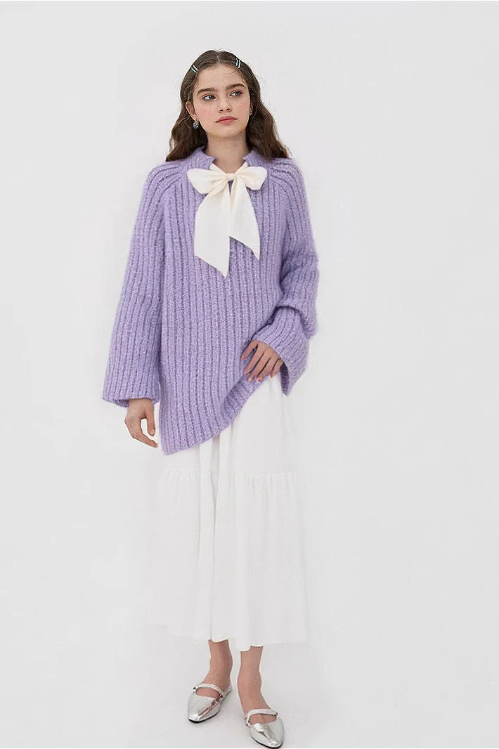 French-Style Bow Sequin Soft Luxe Lazy-Style Loose Knit Sweater - Image 4