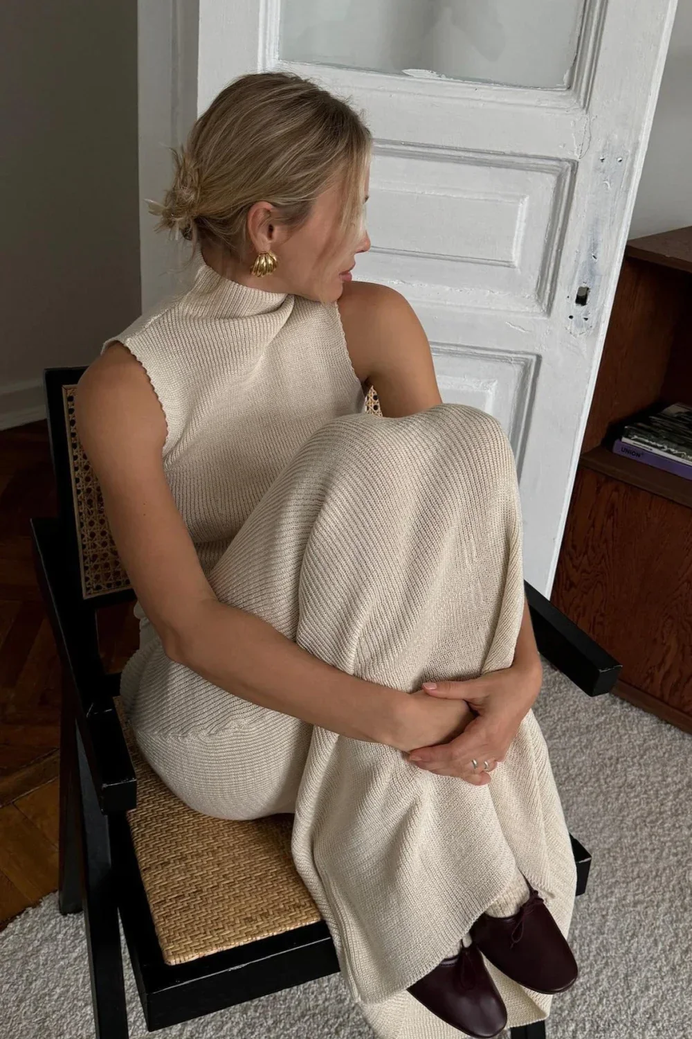 French-Style Sleeveless Turtleneck Cotton Wool Blend Two Piece Set - Image 16