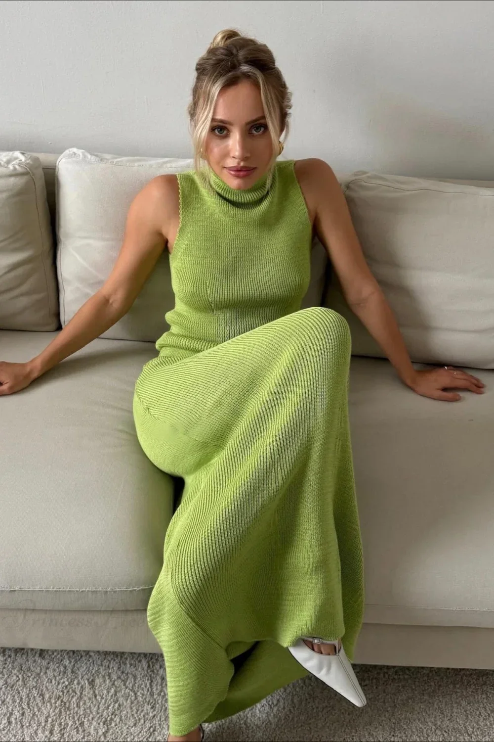 French-Style Sleeveless Turtleneck Cotton Wool Blend Two Piece Set - Image 4