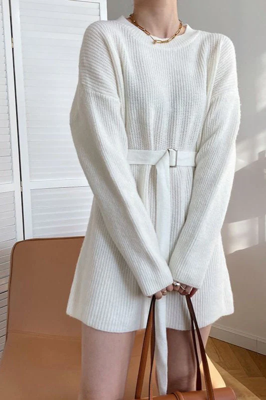 French Style Tie-Waist Knit Mini Dress - Image 12