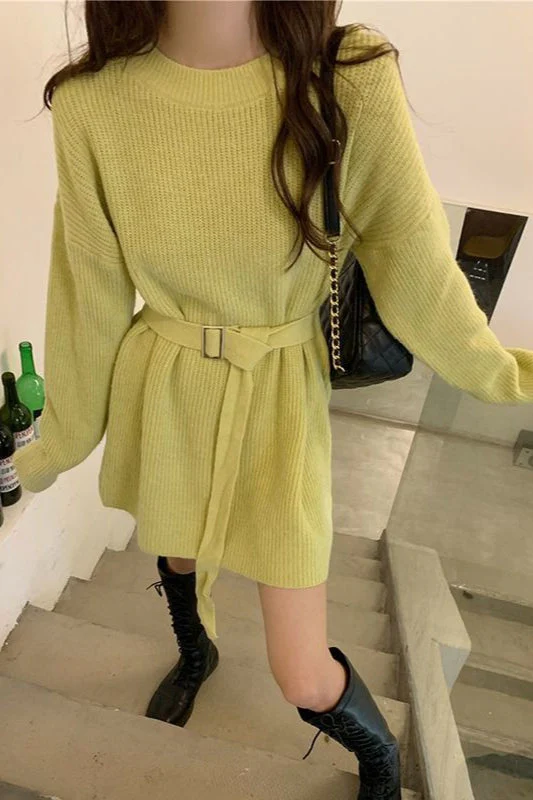 French Style Tie-Waist Knit Mini Dress - Image 14
