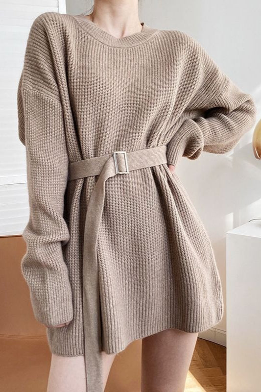 French Style Tie-Waist Knit Mini Dress - Image 4