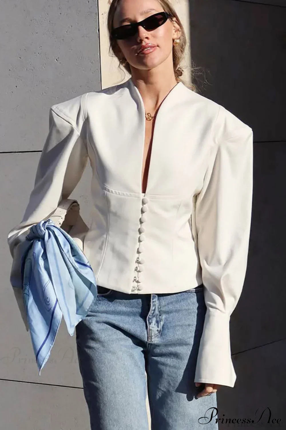 Waist Cinching V Neck Long Sleeve Coat