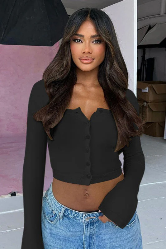 Fresh Knit Cropped Long Sleeve Blouse - Image 4
