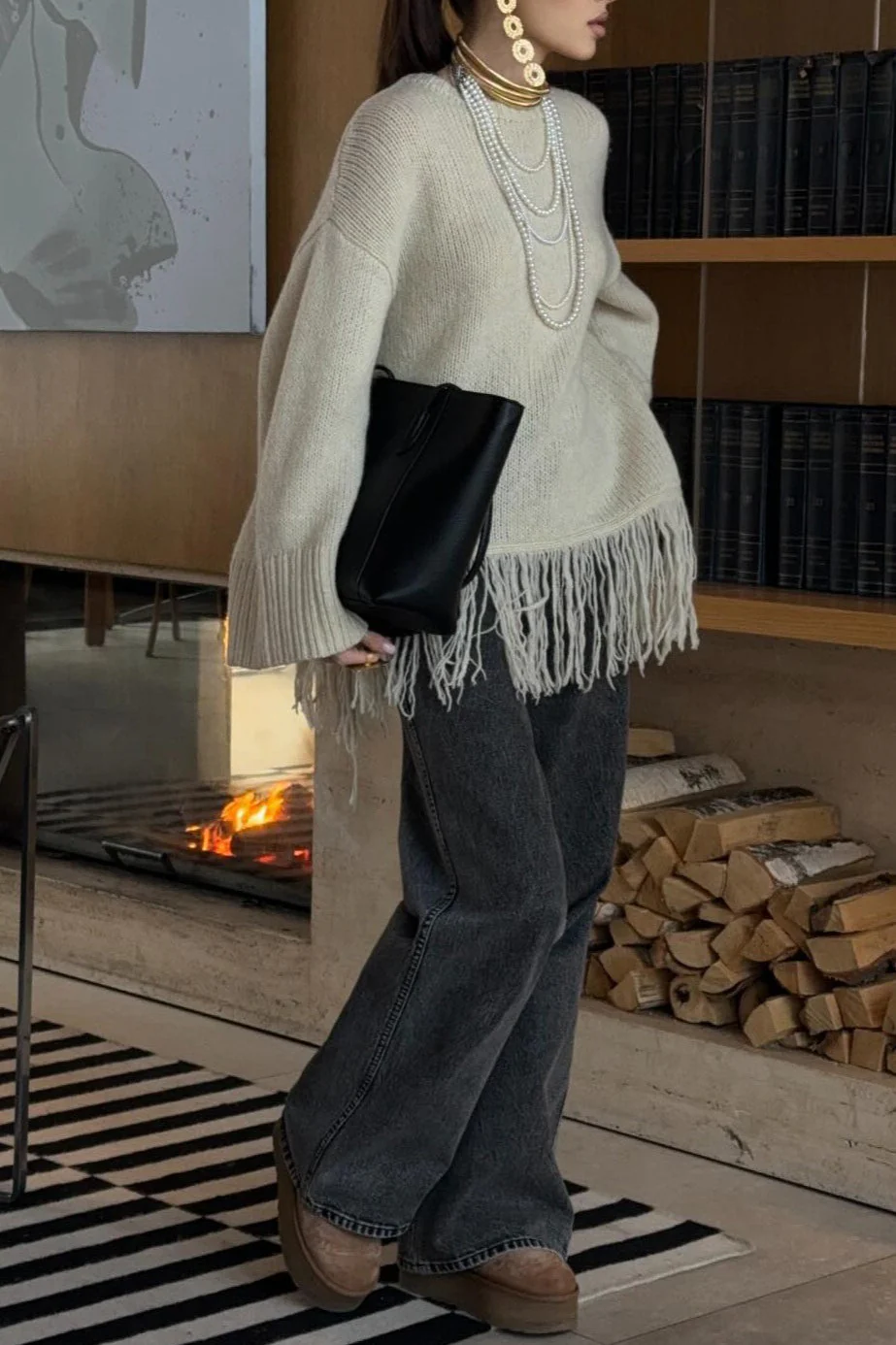 Fringe Loose Knit Pullover Blouse - Image 2