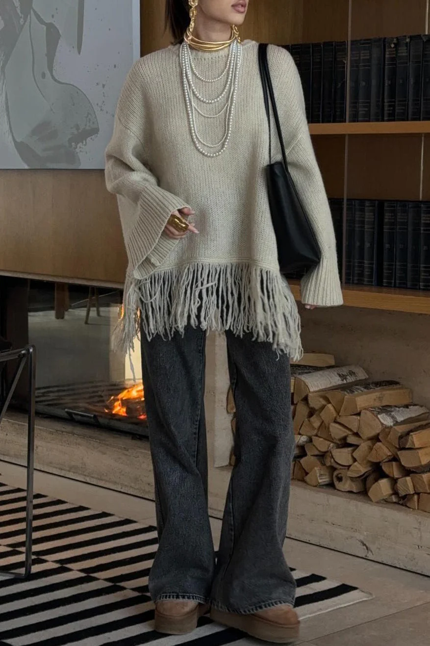 Fringe Loose Knit Pullover Blouse - Image 3