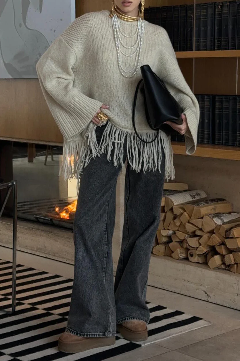 Fringe Loose Knit Pullover Blouse - Image 4
