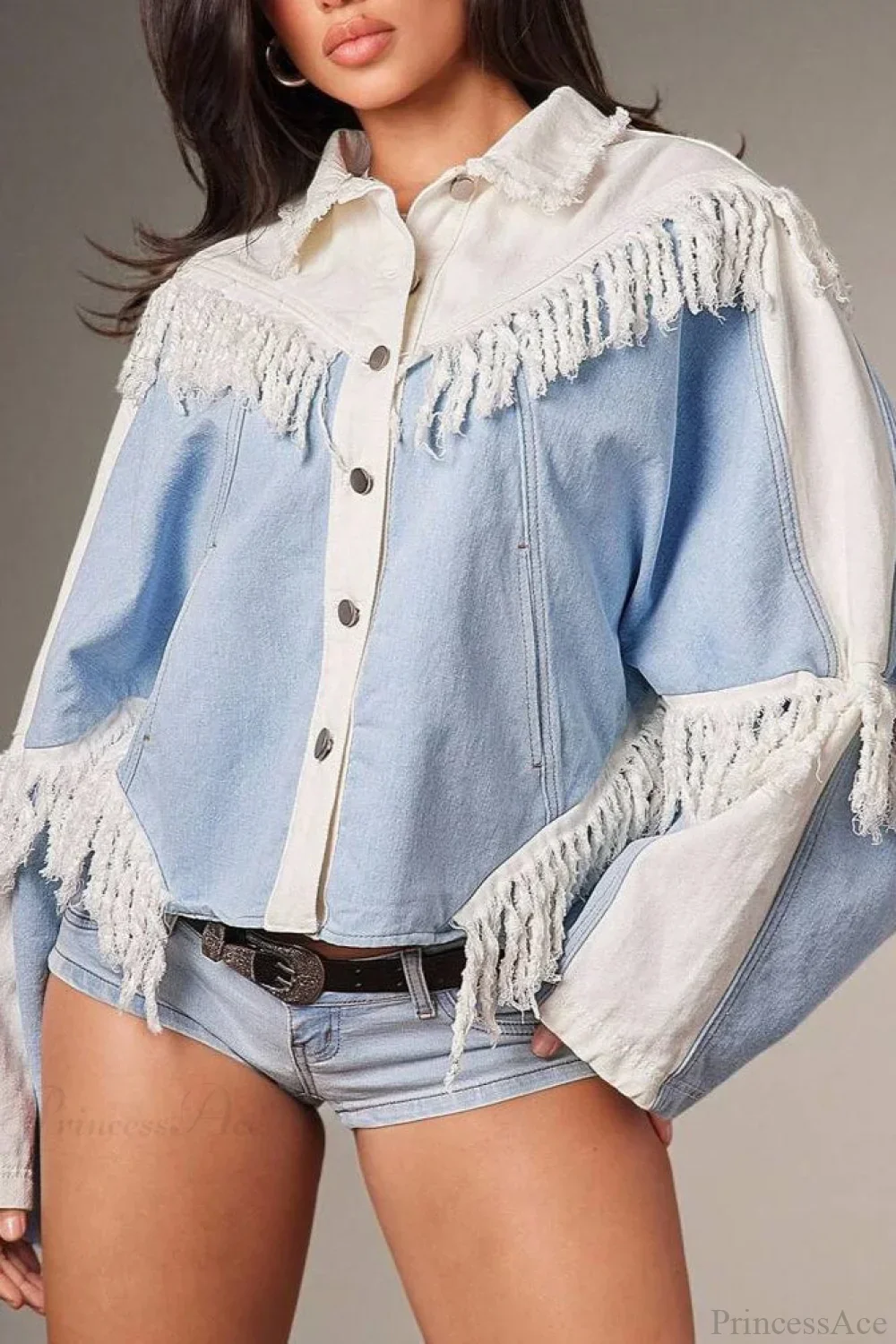 Fringe Paneled Denim Chic Jacket - Image 3
